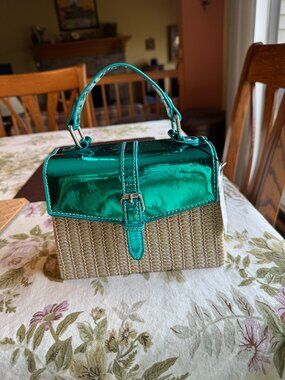 Pia Rossini Opal Straw Bag Dark Turquoise New with Tags